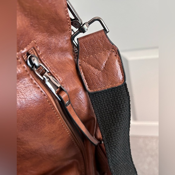 Convertible brown faux leather PU backpack purse NEW vintage leather look roomy - Picture 6 of 11